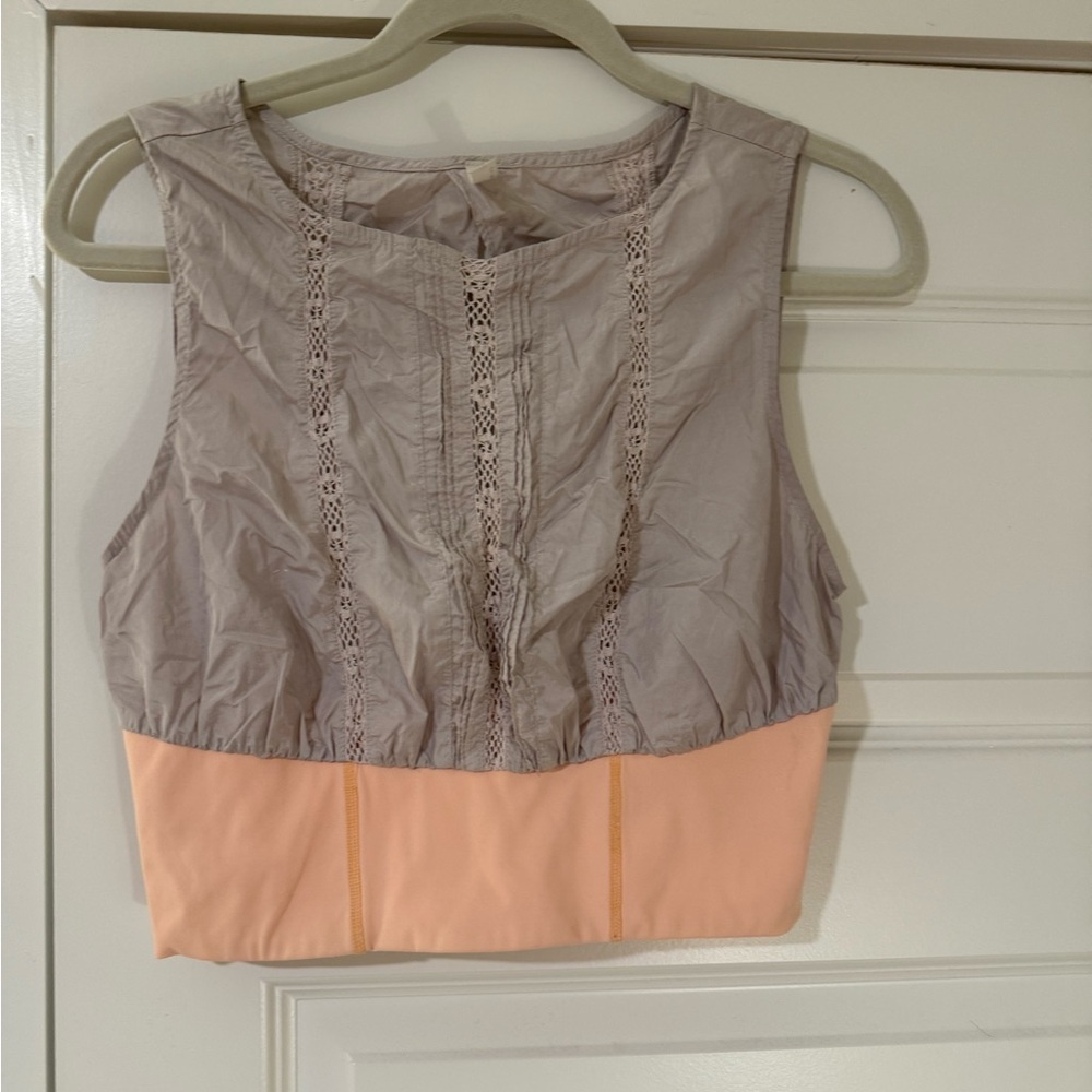 Free People Movement Women's Sleeveless Lace Detail Top - Gray and Peach